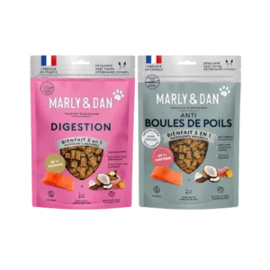 Tendres bouchées Marly & Dan au saumon pour chat adulte, gamme 2 recettes bien-être sachets