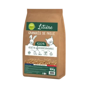 Litière granulés de paille O'ptit Soin végétale et biodégradable pour chat et lapin, sac 10 kg
